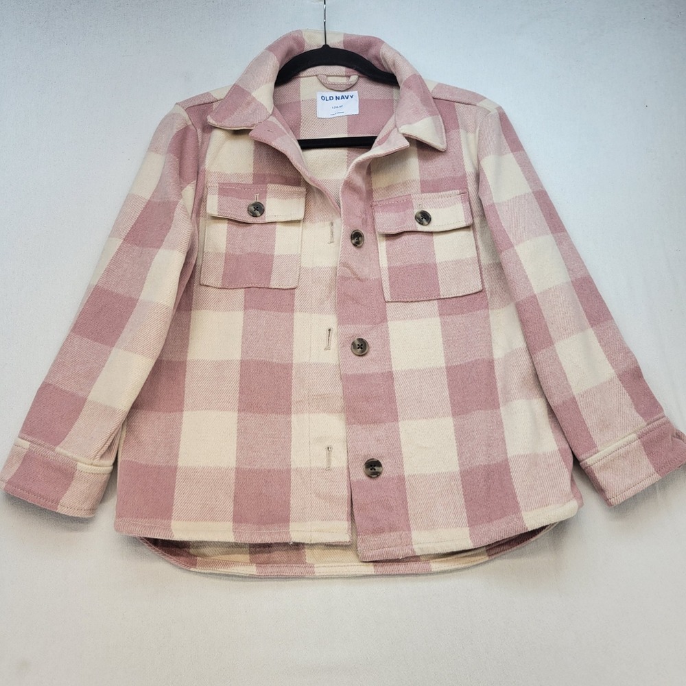 Old Navy Shirt Jacket Girls L 10-12 Pink Plaid Flannel Shacket Button Front